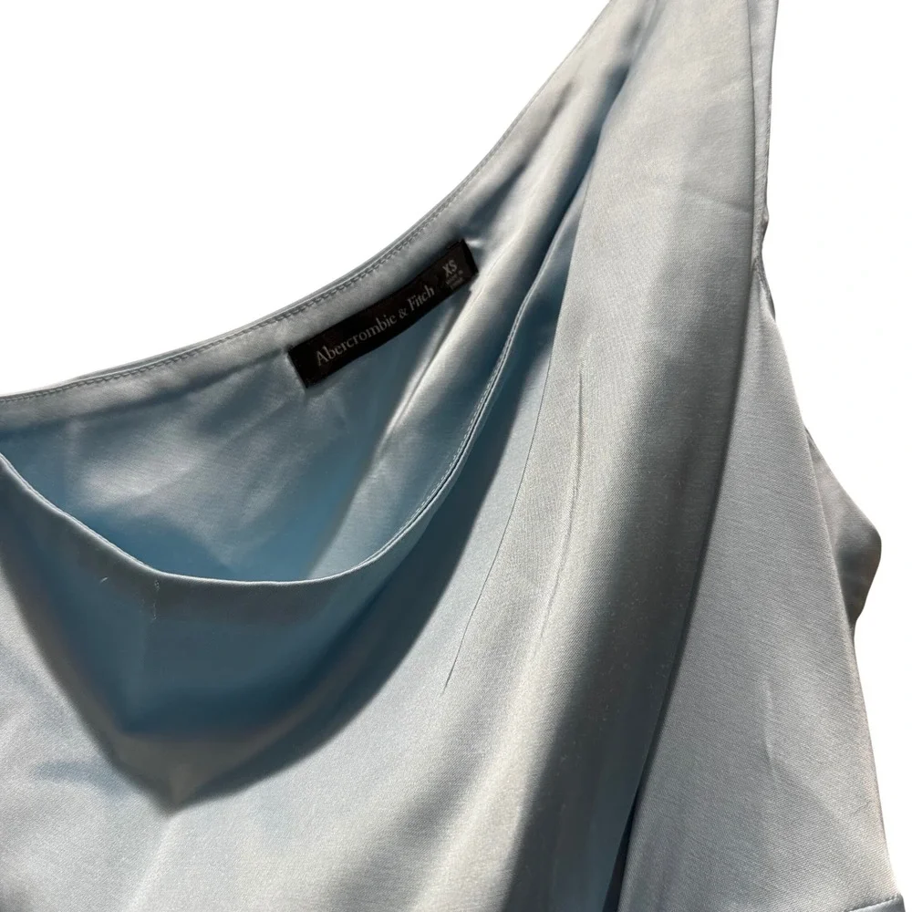 Abercrombie Fitch One Shoulder Ruched Satin Maxi Dress Sky‎ Blue XS